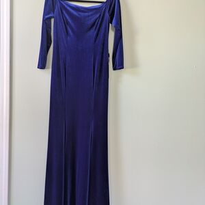 Cobalt Blue Velvet Off-Shoulder Dress